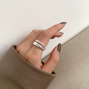 Fashion Wave Double Layer Sterling Silver Open Ring